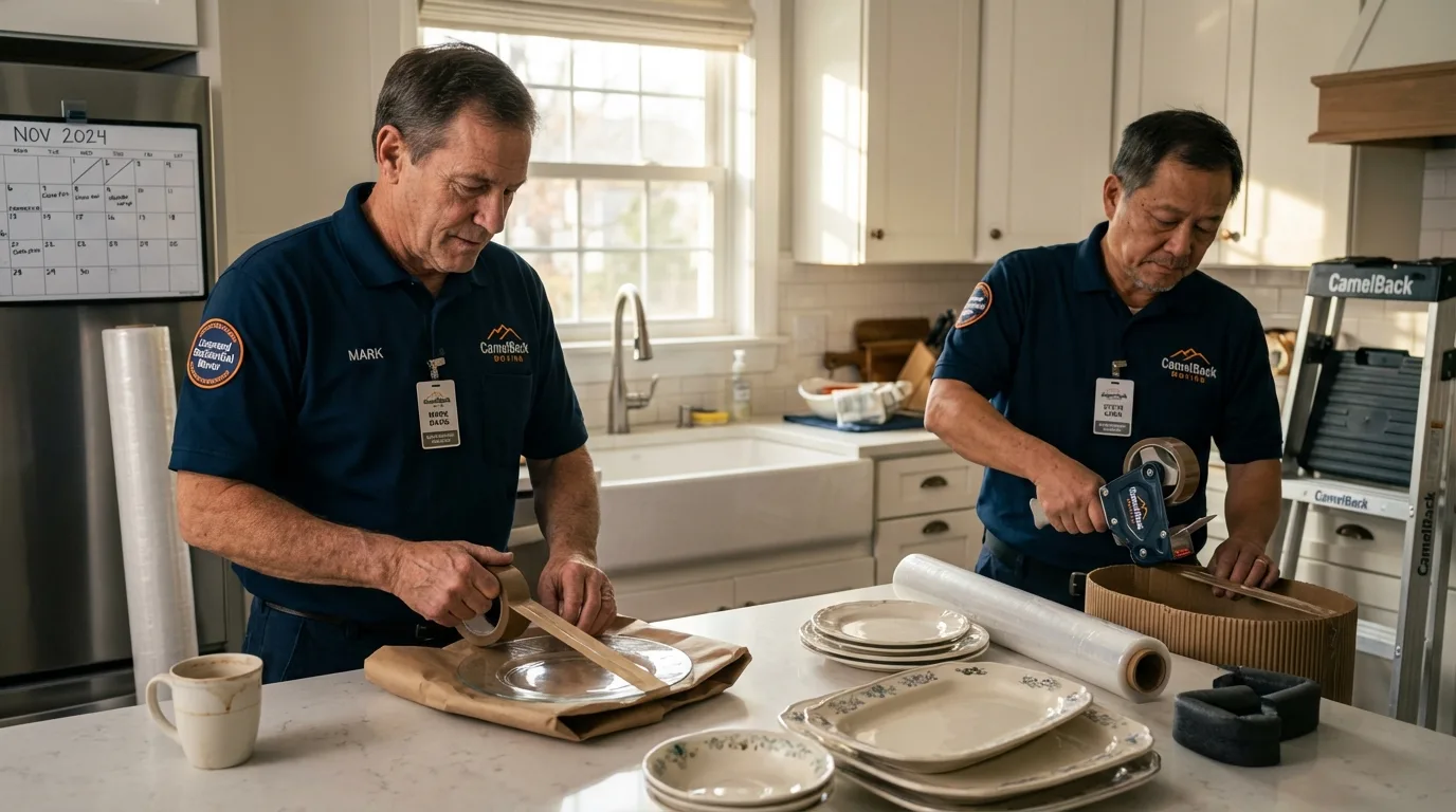 Professional crew packing kitchen dishware in Hughesville, MD